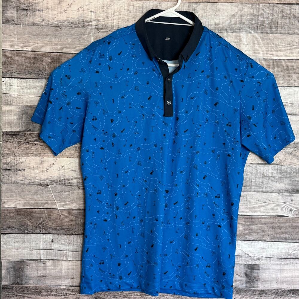 Galvin Green Golf Polo Shirt Mens Large Blue Graphic Stretch Preppy Performance
